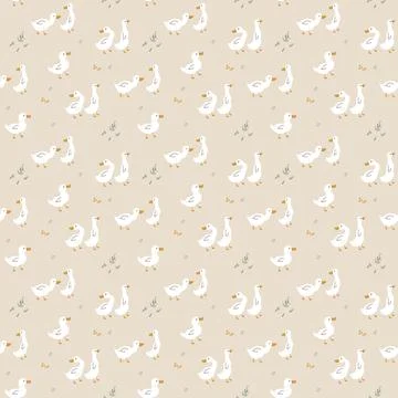 Cute Cartoon Duck Seamless Pattern, Vector Illustration Background Stock Illustration