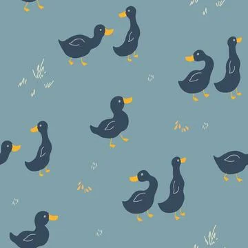 Cute Cartoon Duck Seamless Pattern, Vector Illustration Background Stock Illustration