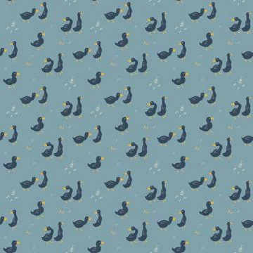 Cute Cartoon Duck Seamless Pattern, Vector Illustration Background Illustrazione stock