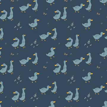 Cute Cartoon Duck Seamless Pattern, Vector Illustration Background Stock Illustration