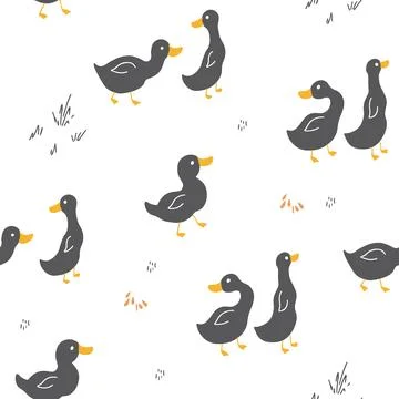 Cute Cartoon Duck Seamless Pattern, Vector Illustration Background Stock Illustration