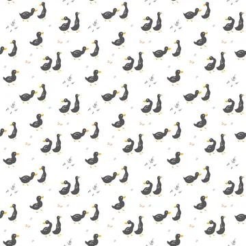 Cute Cartoon Duck Seamless Pattern, Vector Illustration Background Stock Illustration