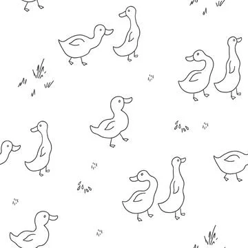 Cute Cartoon Duck Seamless Pattern, Vector Illustration Background Stock Illustration