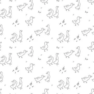 Cute Cartoon Duck Seamless Pattern, Vector Illustration Background Stock Illustration