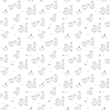 Cute Cartoon Duck Seamless Pattern, Vector Illustration Background Illustrazione stock