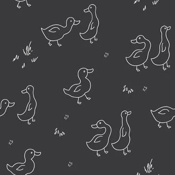 Cute Cartoon Duck Seamless Pattern, Vector Illustration Background Stock Illustration