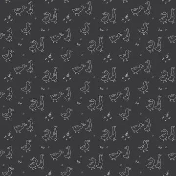 Cute Cartoon Duck Seamless Pattern, Vector Illustration Background Stock Illustration