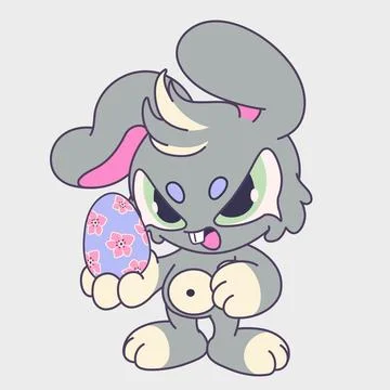 A cute cartoon Easter bunny with an egg. Funny character. Cartoon mascot de.. Stock Illustration