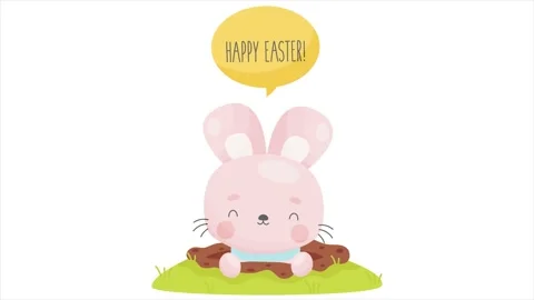 Cute cartoon Easter bunny looking from the hole. Happy Easter bubble pops up. Stock Footage 150617529