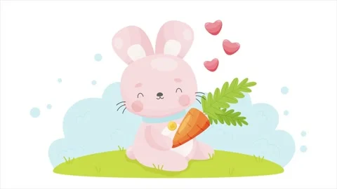 Cute cartoon Easter bunny loves his carrot. Vector animation video. Stock Footage 150617530