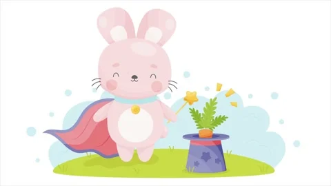 Cute cartoon Easter bunny magitian Stock Footage 150617539