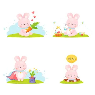 Cute cartoon Easter bunny set. Vector illustration. Stockillustratie