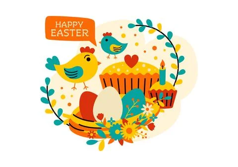 Cute cartoon Easter illustration in flat style Stock Illustration