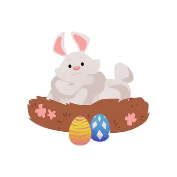 Cute cartoon easter rabbit character flat style, vector illustration 库存插图