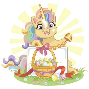 Cute cartoon Easter unicorn vector illustration Stock Illustration