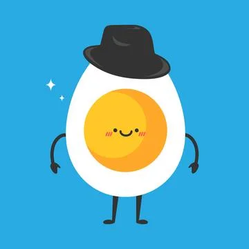Cute cartoon egg character in hat. Funny egg mascot. Vector illustration Stock Illustration