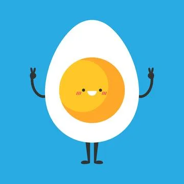 Cute cartoon egg character showing peace sign gesture. Funny egg mascot Stock Illustration
