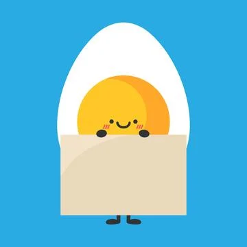 Cute cartoon egg holding blank paper banner. Funny egg mascot Stock Illustration