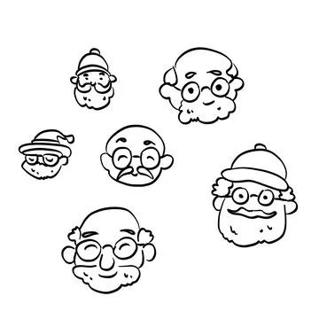 Cute cartoon elderly men face set Stock Illustration