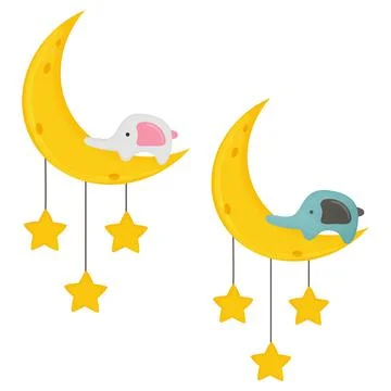 Cute cartoon elephant on the moon. Vector illustration. Stock Illustration