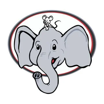 Cute Cartoon Elephant with Mouse on Head Stock Illustration