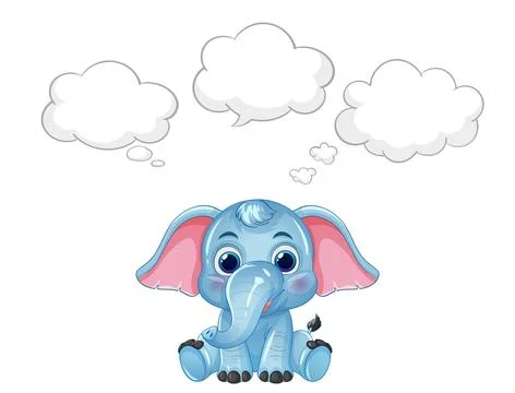 Cute Cartoon Elephant Sitting with Empty Thought Bubbles Vector Illustration Ilustração Stock
