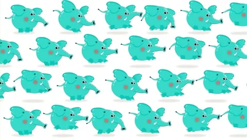 Cute cartoon elephants walking animated background loop motion graphic footag Stock Footage 343671111