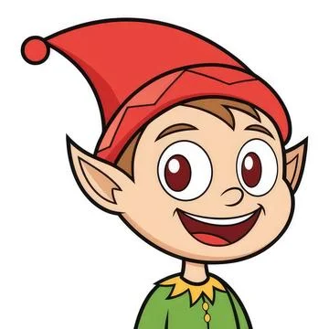 Cute cartoon elf boy wearing red hat smiling happily Stock Illustration