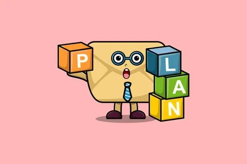 Cute cartoon Envelope businessman stack plan box Stock Illustration