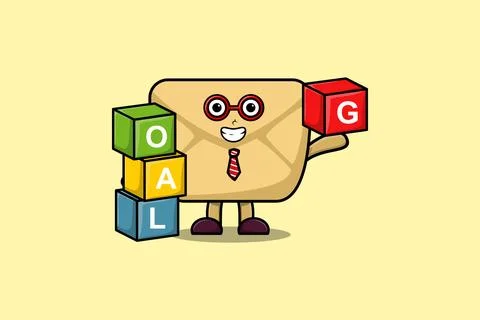 Cute cartoon Envelope businessman stack goal box Stock Illustration