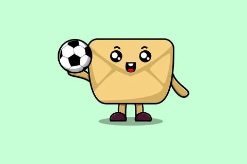 Cute cartoon Envelope character playing football Stock Illustration