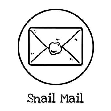 Cute cartoon envelope doodle image. Snail mail logo. Media highlights graphic Stock Illustration