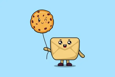 Cute cartoon Envelope float with biscuits balloon Stock Illustration