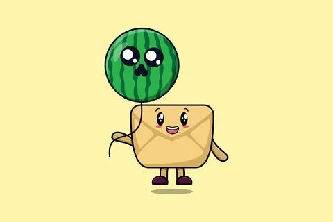 Cute cartoon Envelope float with envelope balloon Stock Illustration