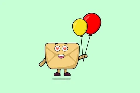Cute cartoon Envelope floating with balloon vector Stock Illustration