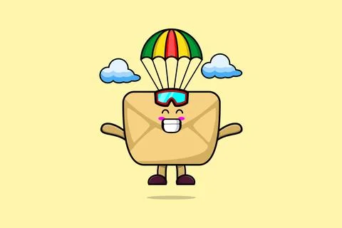 Cute cartoon Envelope is skydiving with parachute 스톡 일러스트
