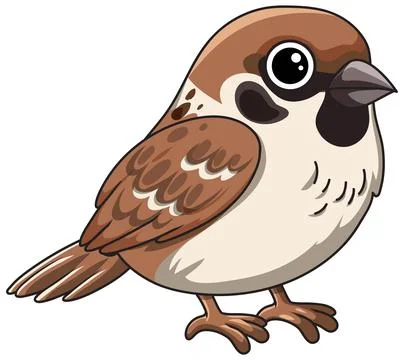 Cute Cartoon Eurasian Tree Sparrow Vector Illustration on White Background 스톡 일러스트