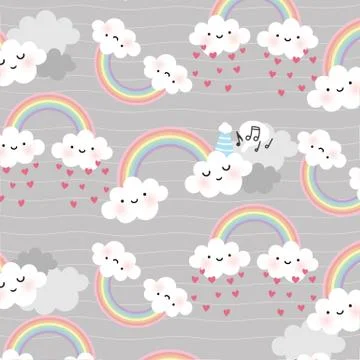 Cute cartoon face cloud vector seamless pattern 스톡 일러스트