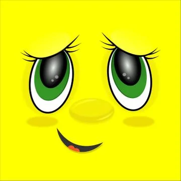 Cute cartoon face with a smiling expression isolated on yellow background. Stock Illustration