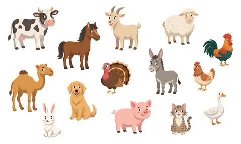 Cute cartoon farm animals vector collection for kids design projects Stock Illustration