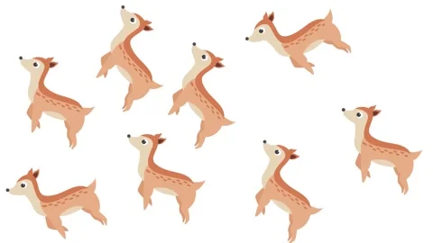 Cute Cartoon Fawn Pattern with Jumping Little Deer Over White Background Stock Footage 345539200