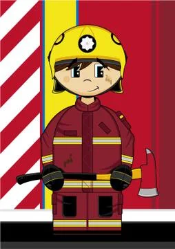 Cute Cartoon Fireman - Firefighter Vector Illustration Stock Illustration