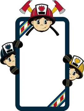 Cute Cartoon Fireman - Firefighters Vector Illustration 스톡 일러스트