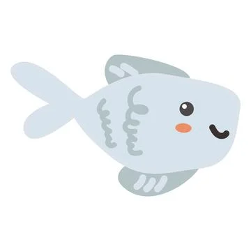 Cute cartoon fish with smiling face and blush on white background Stock Illustration