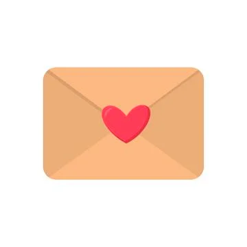 Cute cartoon flat love envelope icon. illustration Stock Illustration