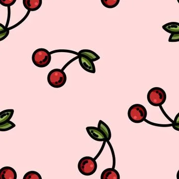 Cute cartoon flat style cherry seamless pattern Stock Illustration