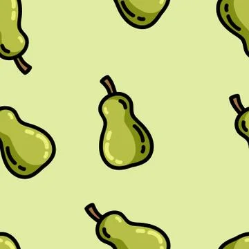 Cute cartoon flat style pears seamless pattern Stock Illustration