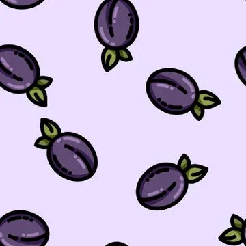 Cute cartoon flat style plums seamless pattern Stock Illustration