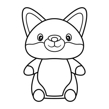 Cute Cartoon Fox Outline Vector Illustration Stock Illustration