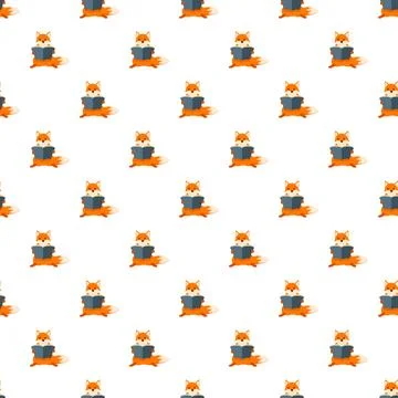 Cute cartoon fox reading book seamless pattern Illustrazione stock
